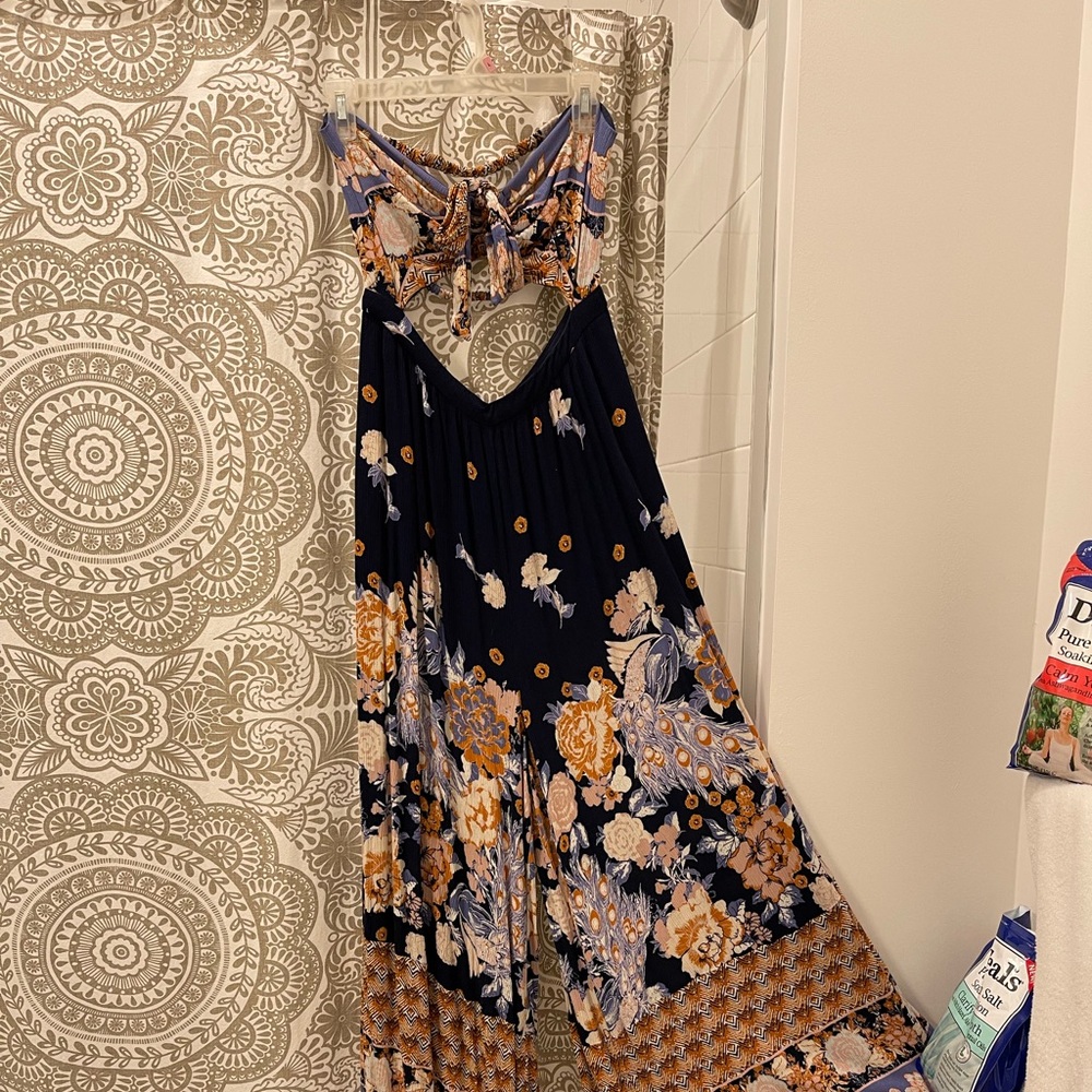 Free People Floral Jumpsuit - Black and Orange